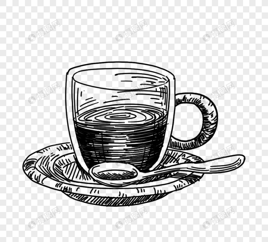 咖啡线图黑白线稿咖啡杯图片