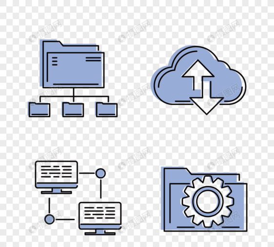 蓝色云数据传输图标图片