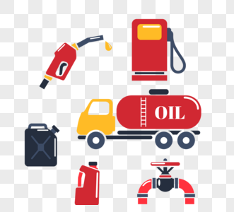 卡通手绘环绕式石油加油站信息图高清图片