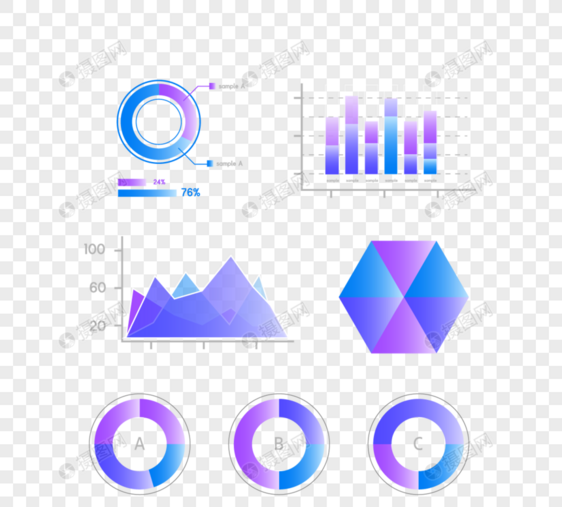 蓝紫色渐变趋势色商务可视化图标组图图片
