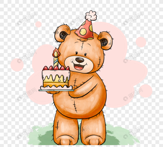 生日快乐泰迪熊手绘元素图片