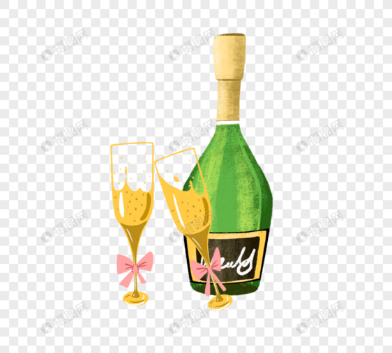 彩色手绘婚礼香槟酒元素图片