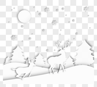 麋鹿松树下雪剪纸图片