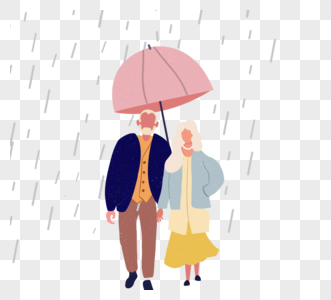 情侣老人打伞图片