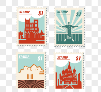 世界国家旅游纪念邮票高清图片