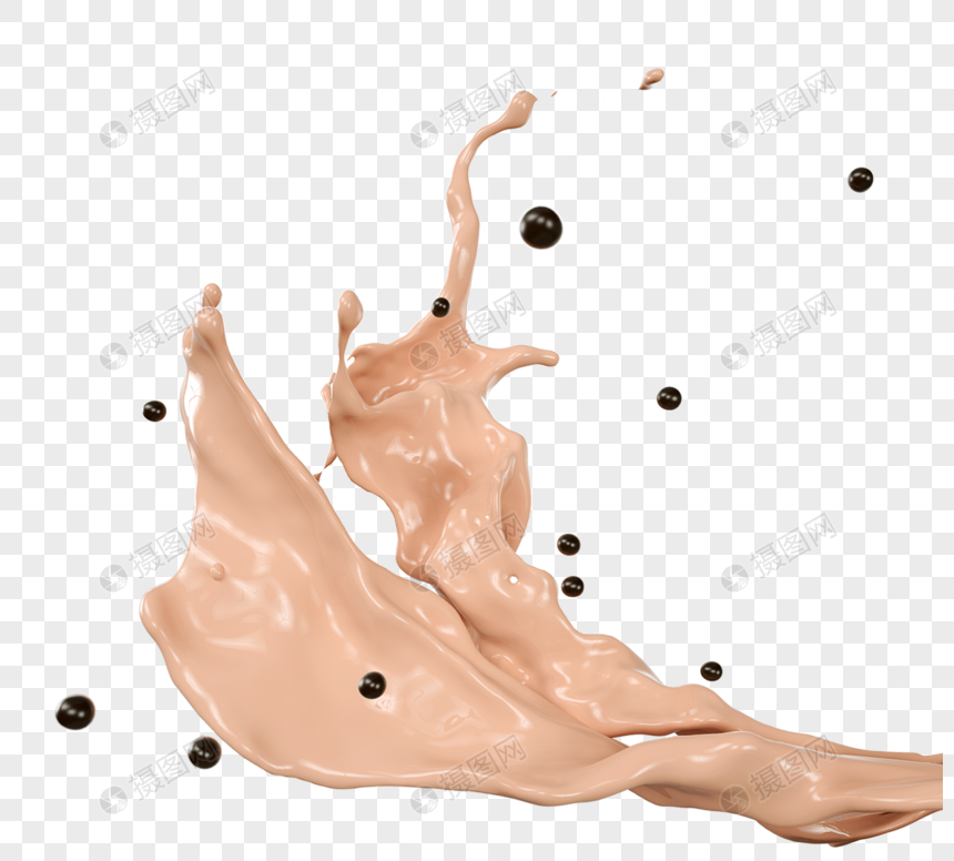 立体舞珍珠奶茶花3d元素图片