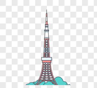 东京塔icon日本地标建筑树丛矢量现代建筑图片