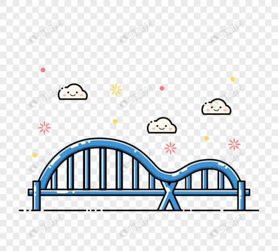 矢量扁平化MBE风格台湾特色建筑台北新月大桥图片
