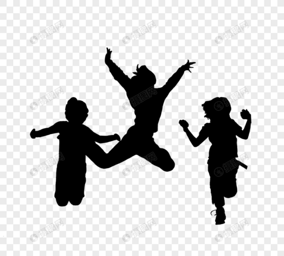 黑色欢乐儿童跳跃剪影元素图片