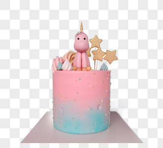 粉色独角兽生日蛋糕3d元素图片