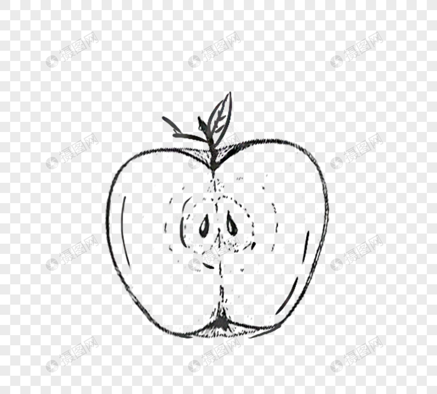 黑白色手绘线描半个苹果