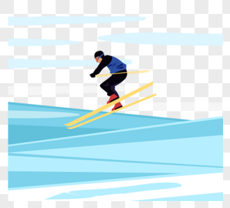 动画片手拉男孩滑雪设备图片