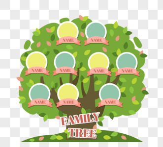 手绘绿色家庭树家族关系图高清图片