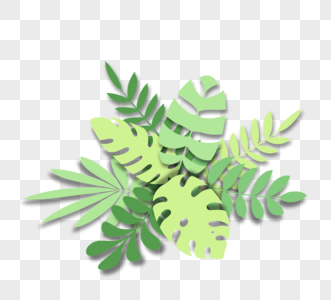 剪纸风格绿色大叶植物高清图片