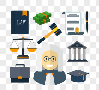 手绘宪法法律law法官天秤法槌文件元素图片