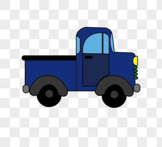 简约平面蓝色小卡车元素矢量图图片