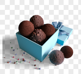 蓝色礼品盒巧克力球高清图片