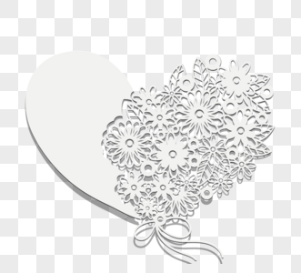 白色立体剪纸婚礼爱心花环图片