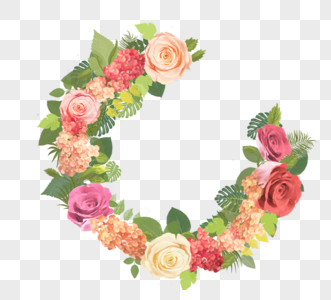 婚礼玫瑰花手绘花卉花环元素图片