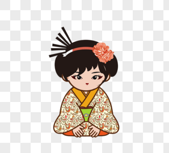 日式坐姿女性传统服饰和服卡通人物图片