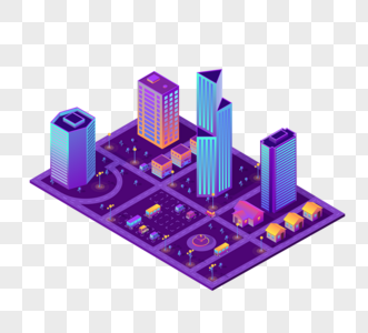 等距风格紫色立体城市图片