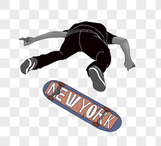 纽约滑板少年元素剪影图片