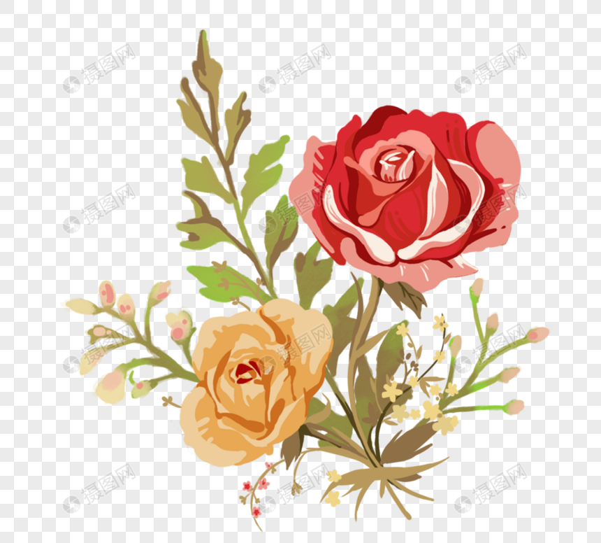 花卉春季植物叶子玫瑰花元素图片