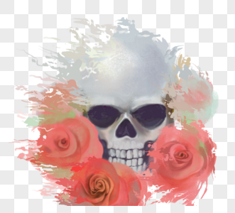 红色花卉手头骨骷髅头元素图片