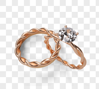 玫瑰金螺旋钻石结婚戒指3d元素图片