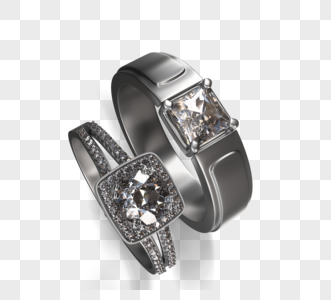 公主方形钻石结婚戒指3d元素图片