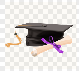 三维深色学士帽紫色学位证书高清图片