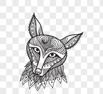 创意线条手绘狐狸动物头风格图片