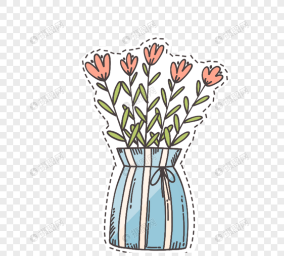 彩色花朵扁平花朵花瓶图片