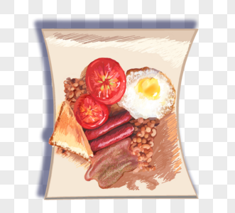 英式食品早餐煎蛋香肠培根炒豆白面包元素图片