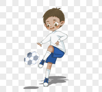 卡通儿童踢足球手绘水彩元素图片