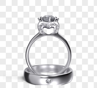 铂金爱心结婚戒指3d元素图片