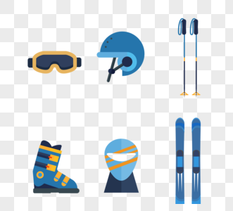 蓝色卡通滑雪设备元素图片