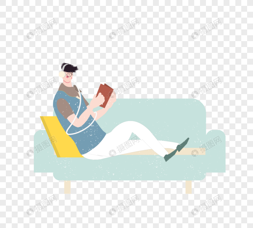 一个人住在沙发上阅读和插图图片