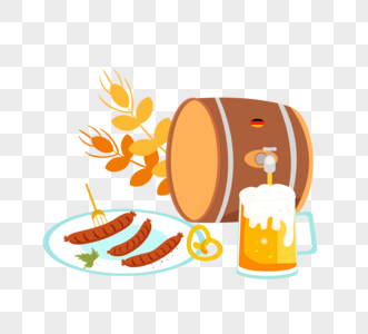 橘黄色德国啤酒香肠元素图片