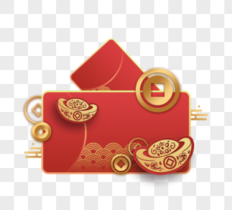 红色新年红包元宝钱币图片