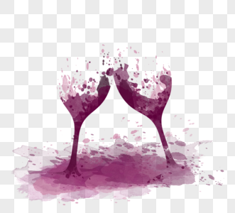 红酒酒杯碰撞水彩元素高清图片