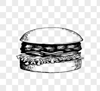 黑白色手绘线描一个汉堡包图片