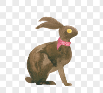 手绘卡通棕色兔子围巾元素图片