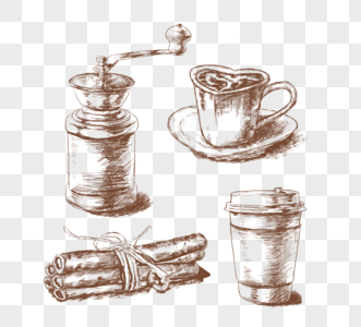 手绘线稿咖啡杯图片