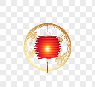 中国风金色圆形边框灯笼挂饰元素图片
