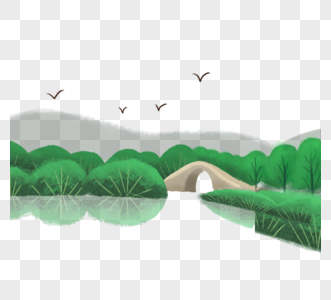 绿色树木桥洞飞禽图片