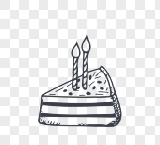 黑色手绘素描生日蛋糕元素图片