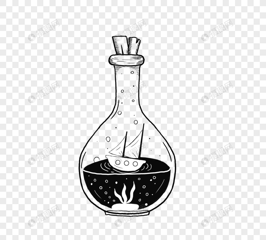 手绘风格黑白瓶子线稿