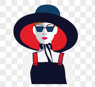 红黑复古时尚风格戴墨镜短发女性元素图片