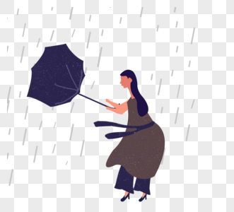 下雨刮风打伞女人图片
